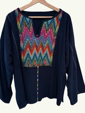 Handwoven Embroidered Top Boho Lagenlook Artisan Oversized size Large